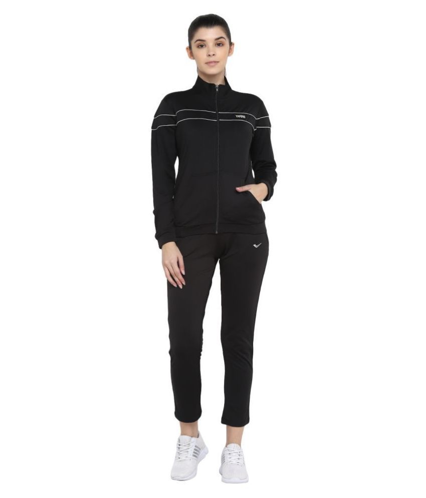     			YUUKI Black Polyester Color Blocking Tracksuit