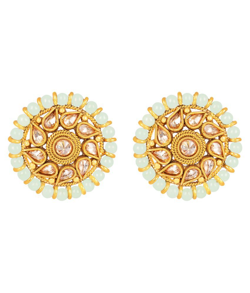     			Gold Plated LCD American Diamond & Pearls Stud Earrings For Women And Girls