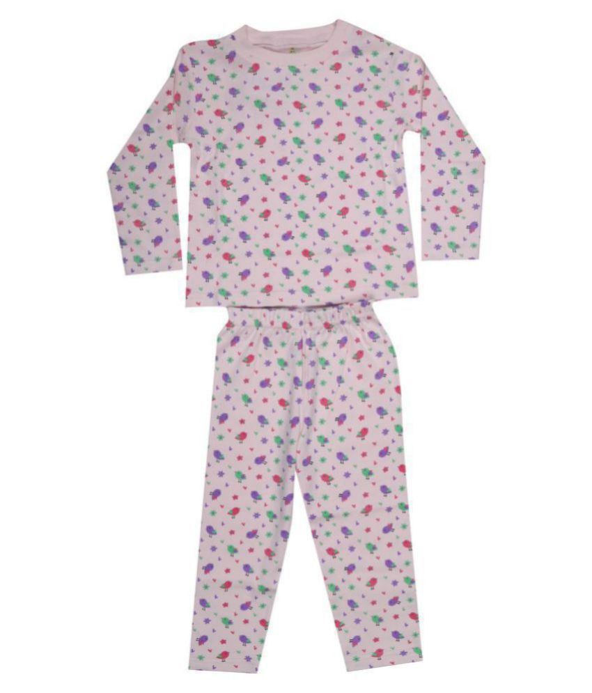     			KABOOS - Baby Pink Cotton Girls Night Suit Set ( Pack of 1 )