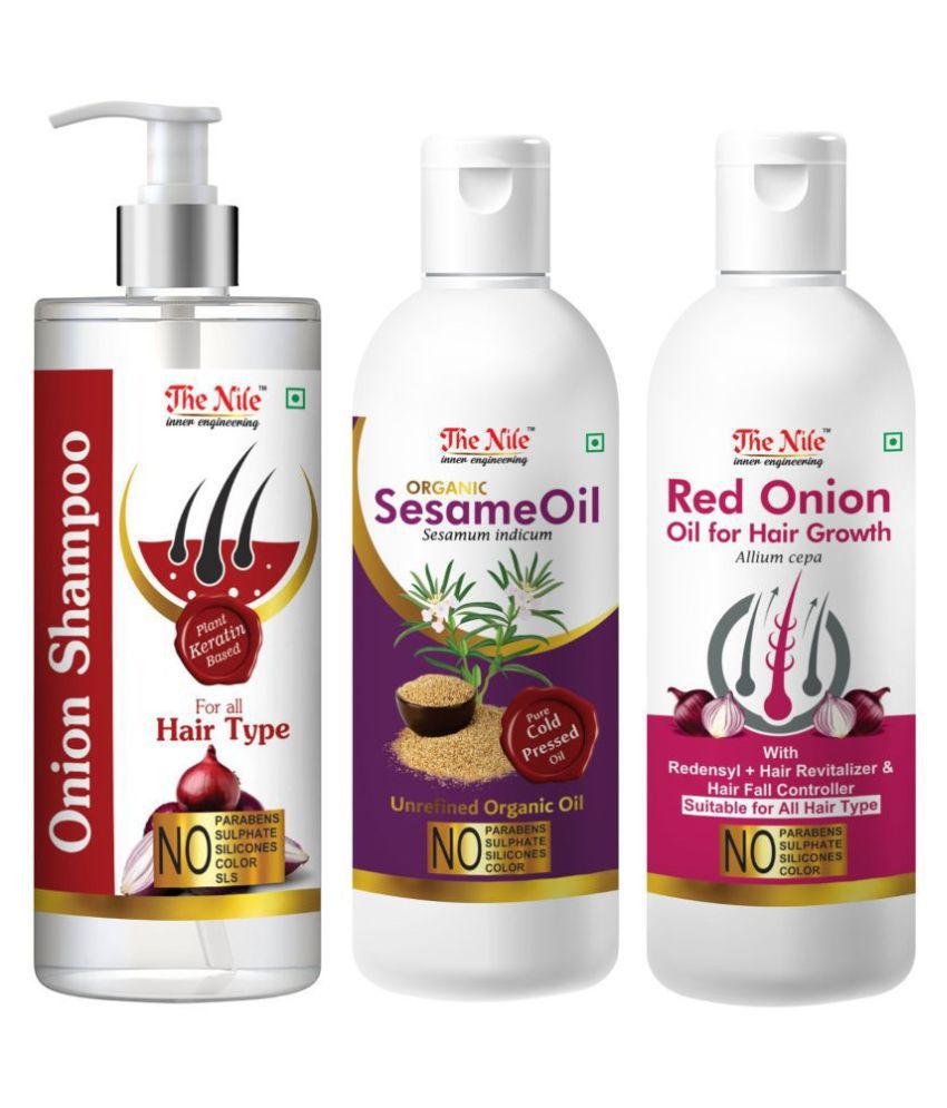     			The Nile Red Onion Shampoo 200 ML + Sesame  Oil 100 ML + Red Onion Oil 100 ML  Shampoo 400 mL Pack of 3