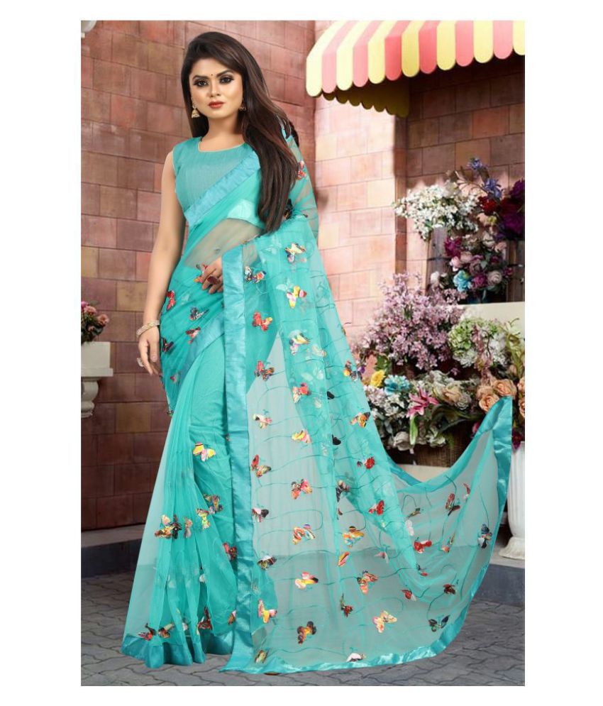     			Gazal Fashions - Blue Net Saree With Blouse Piece (Pack of 1)