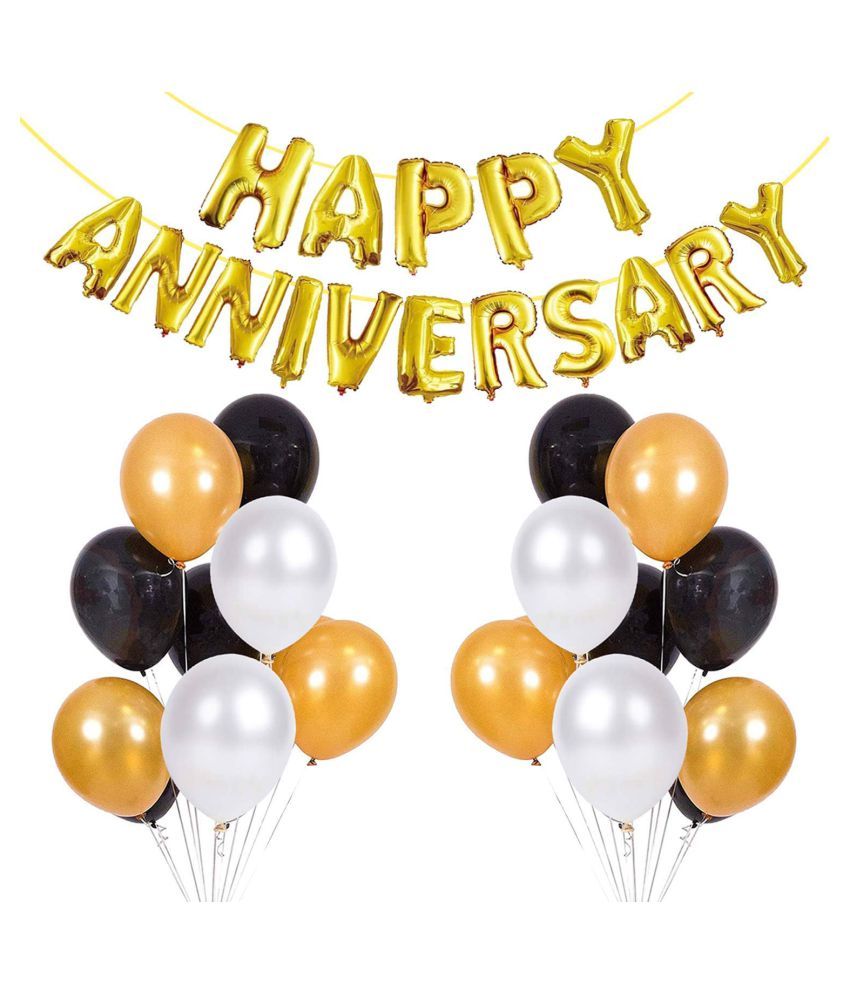     			Pixelfox Happy Anniversary (16 Gold Foil Letters) + 30 Metallic Balloons Combo (Black , Gold , Silver)