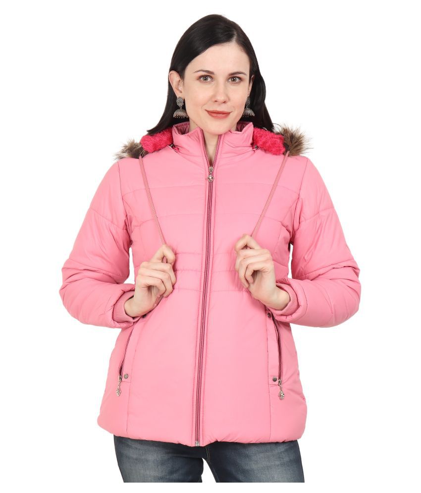 xohy Nylon Pink Hooded Jackets