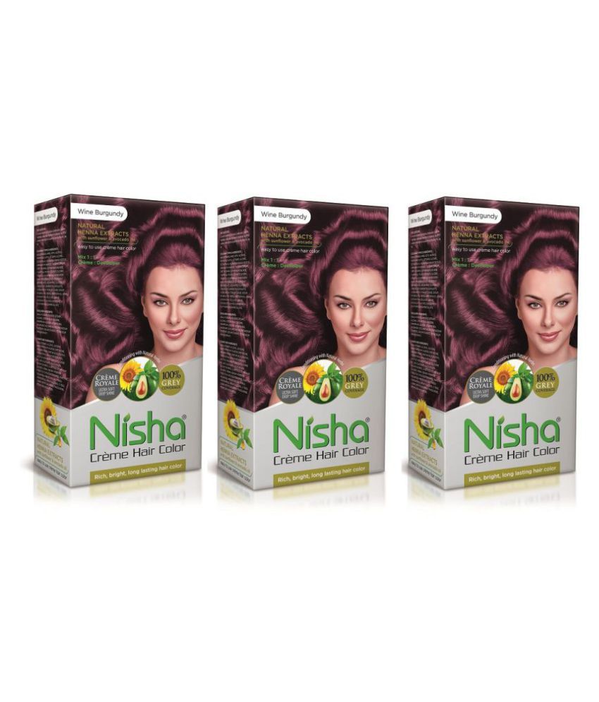     			Nisha Cream Hair Color Long Lasting Permanent Hair Color Burgundy Wine with Natural Herbs 60 mL Pack of 3
