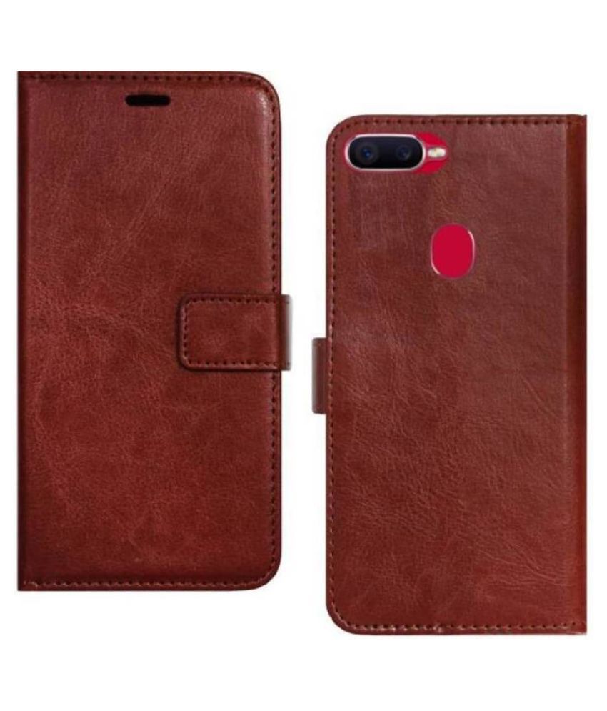     			Oppo A12 Flip Cover by NBOX - Brown Viewing Stand and pocket