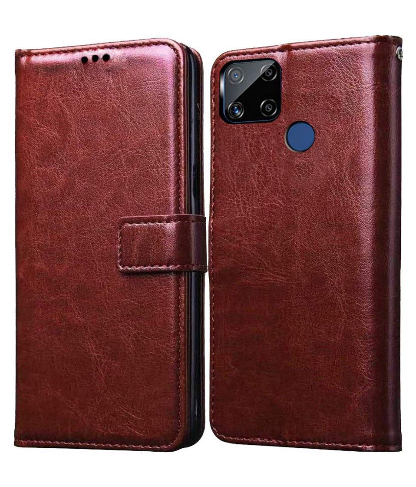     			Realme Narzo 20 Flip Cover by NBOX - Brown Viewing Stand and pocket