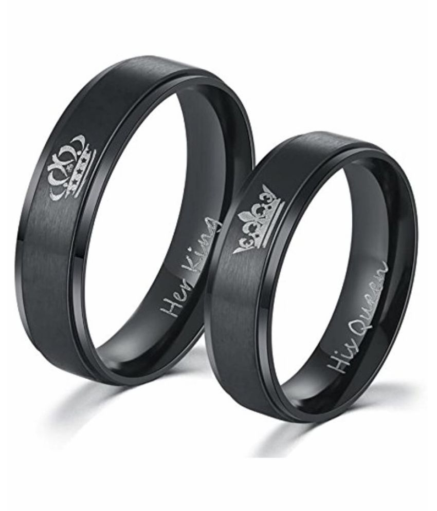 Stylish GB Couple Stainless Steel Round Black Ring For Girls and Boys
