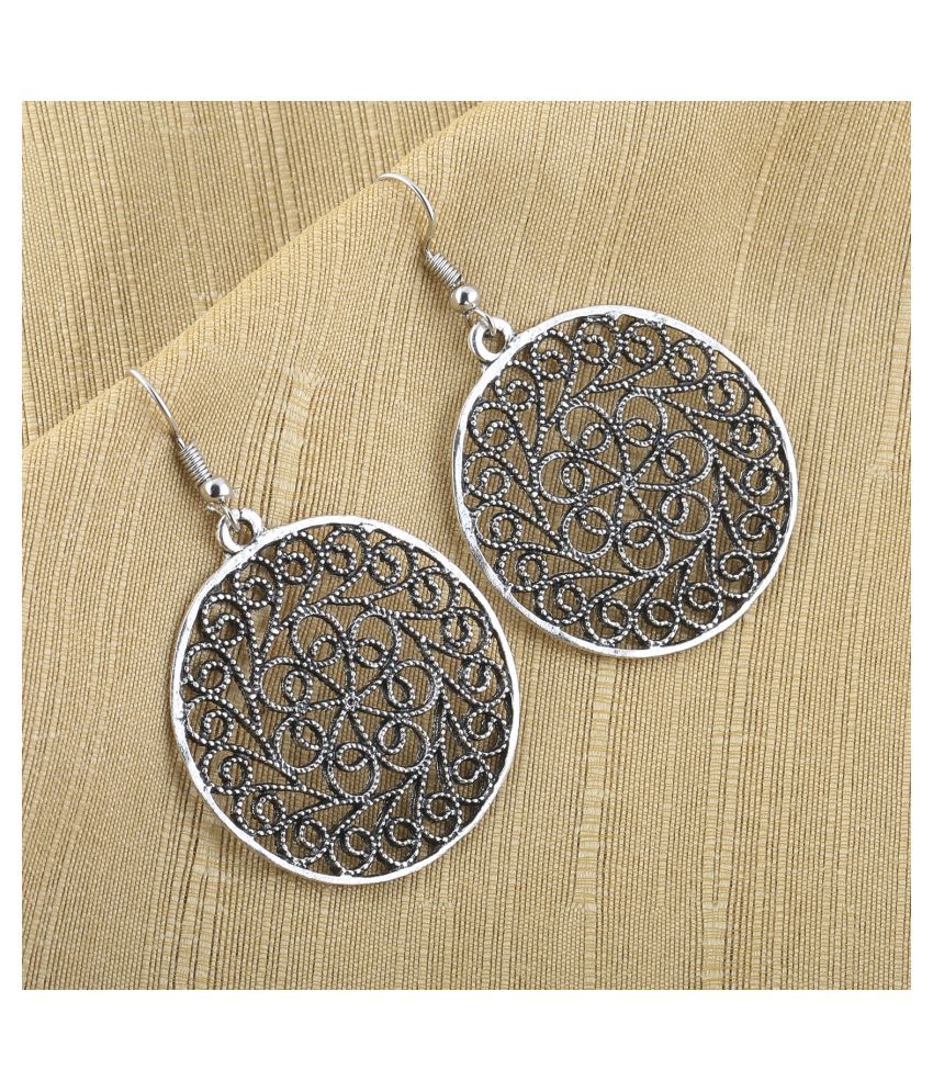     			SILVER SHINE  Alluring Silver Hollow Round Oxidized Drop Earring For Girls And Women