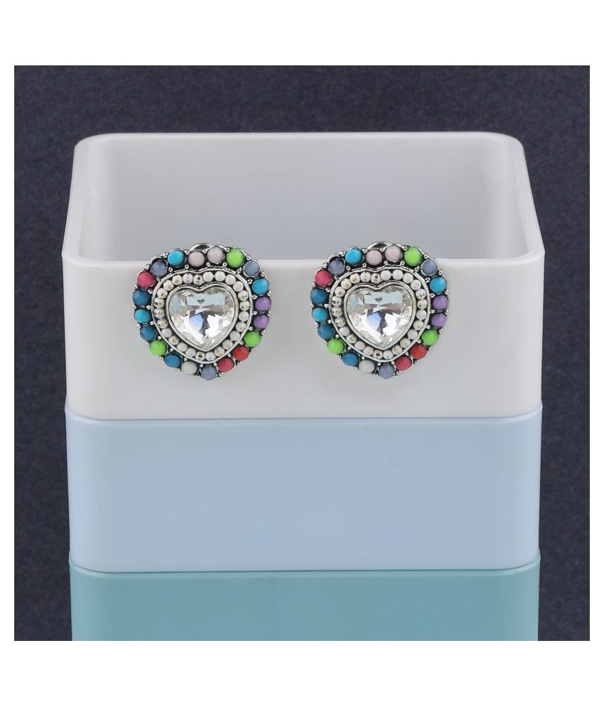     			SILVER SHINE  Charm Heart Shape Diamond Multi Colour Stud Earring For Women Girl