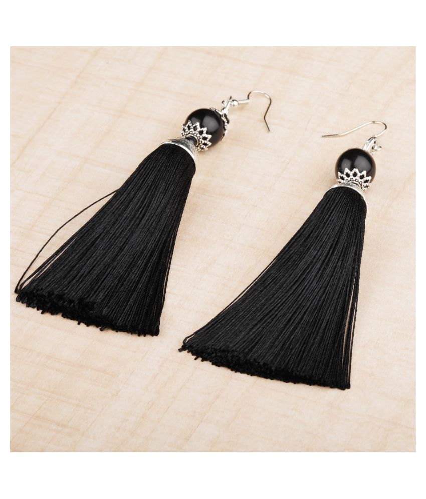     			SILVER SHINE  Graceful Black Long Thread Tassel Earrings for Women