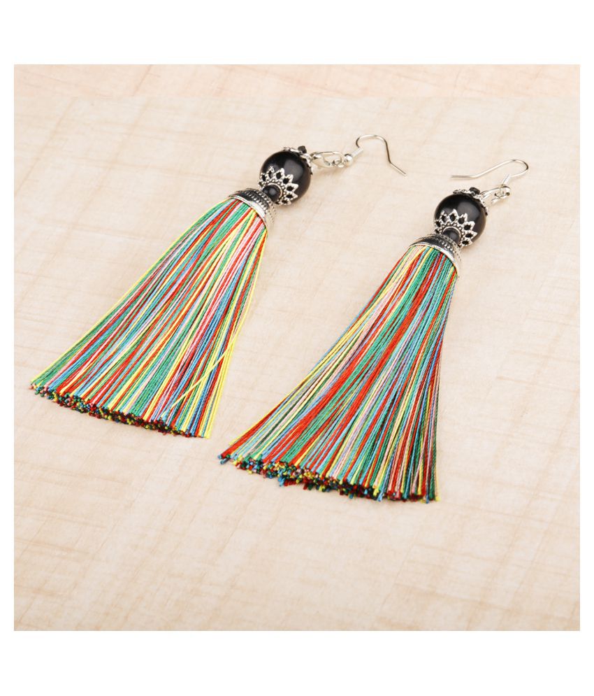     			SILVER SHINE  Lovely Multicolor Long Thread Tassel Earrings for Women
