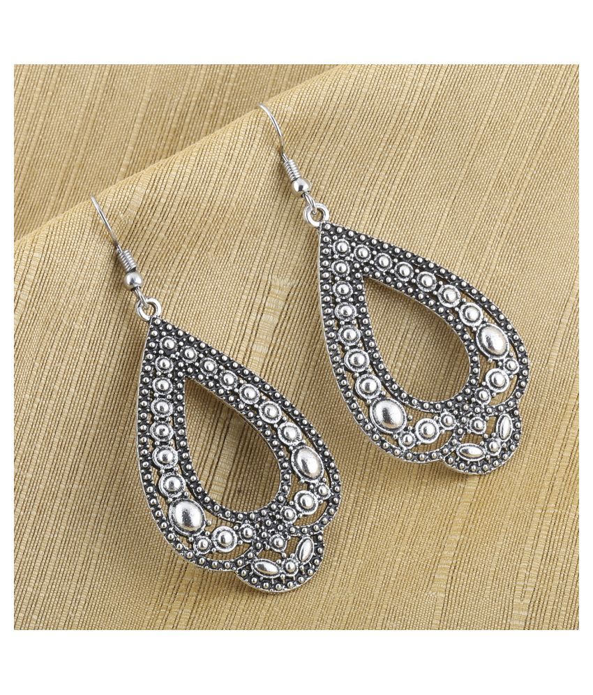     			SILVER SHINE  Silver Droplets Carved Earrings for Women