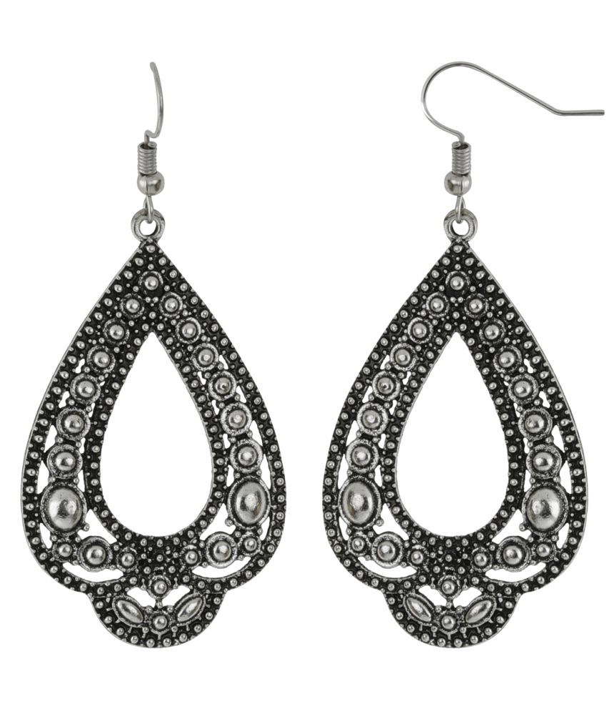     			SILVER SHINE  Silver Droplets Carved Earrings for Women