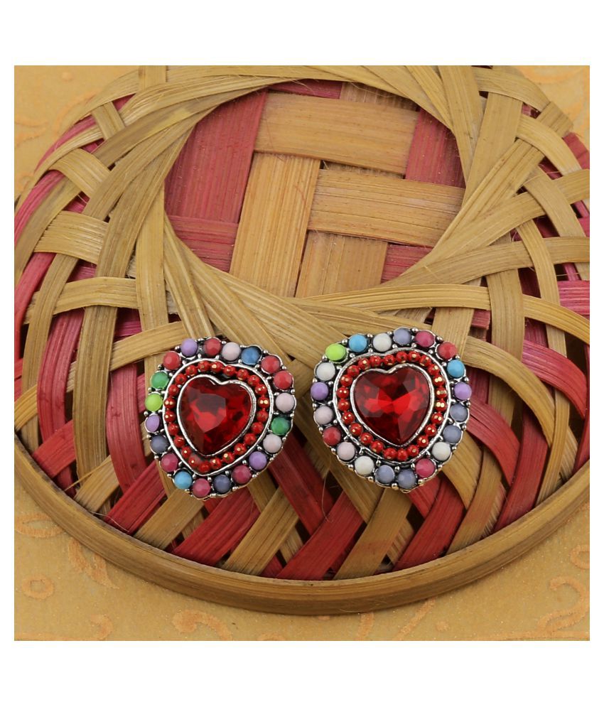     			SILVER SHINE  Stylish Heart Shape Diamond Multi Colour Stud Earring For Women Girl