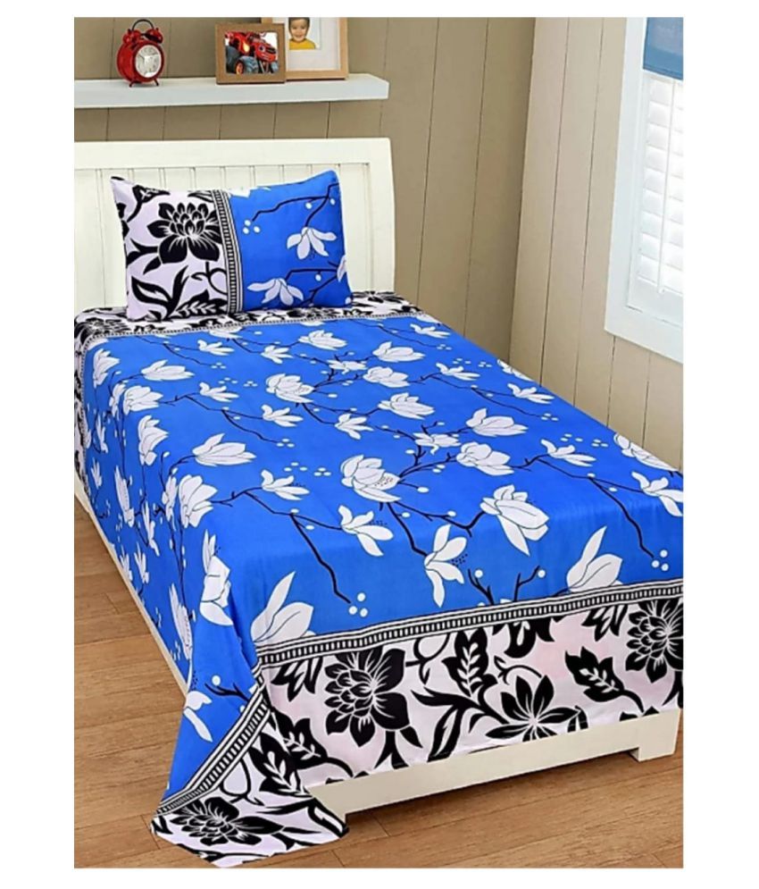 affordable hut Poly Cotton Single Bedsheet with 1 Pillow Cover ( 228 cm