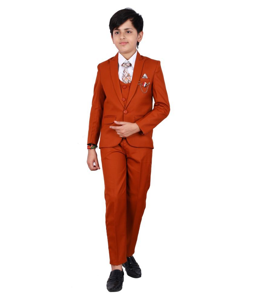     			Fourfolds 5 Piece Coat Suit with Shirt Pant Blazer & Tie for Kids & Boys_FS122