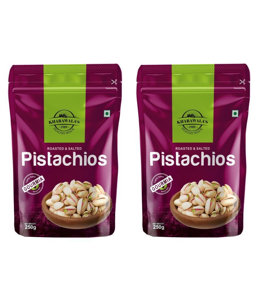 KHARAWALA's California Salted Pistachios in shell (Pack of 2-250 Grams Each)