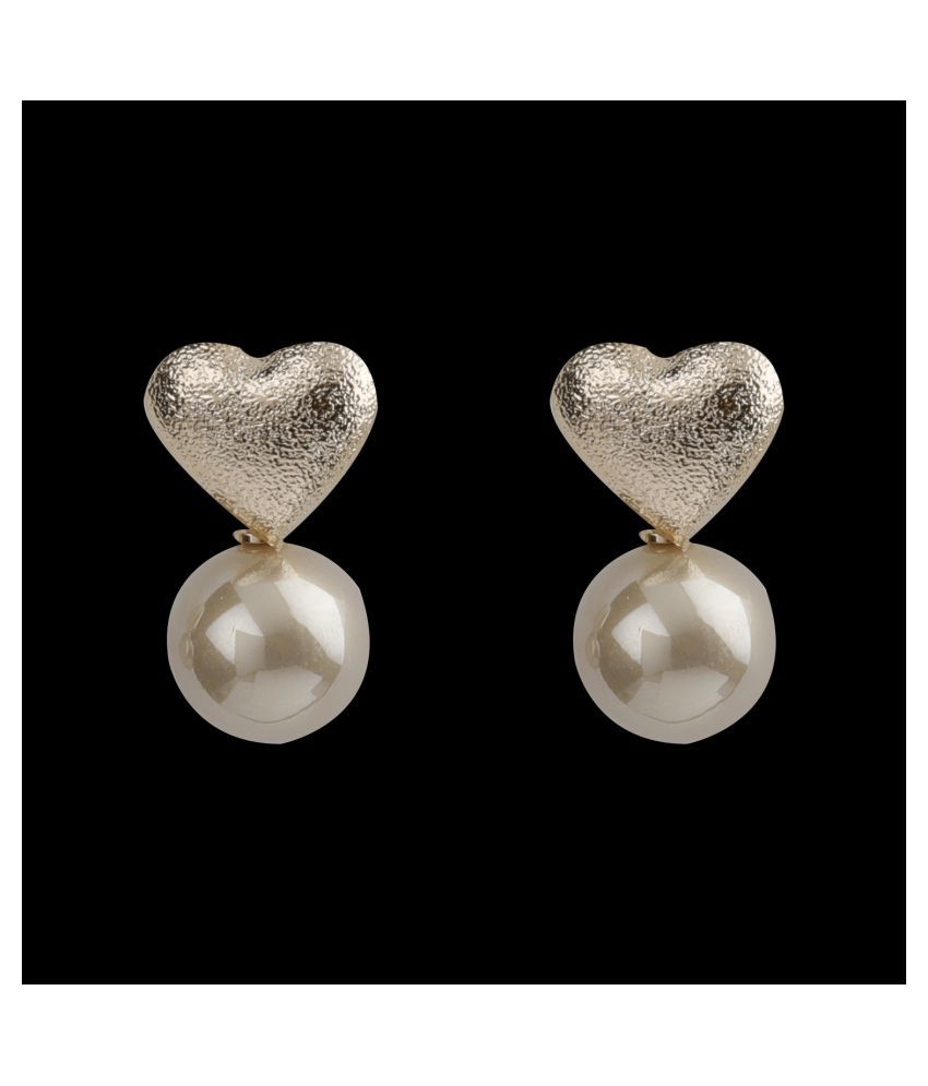     			SILVER SHINE  Lovely Gold Simple Polished Heart Design With Pearl Stud Earring For Girls And Women