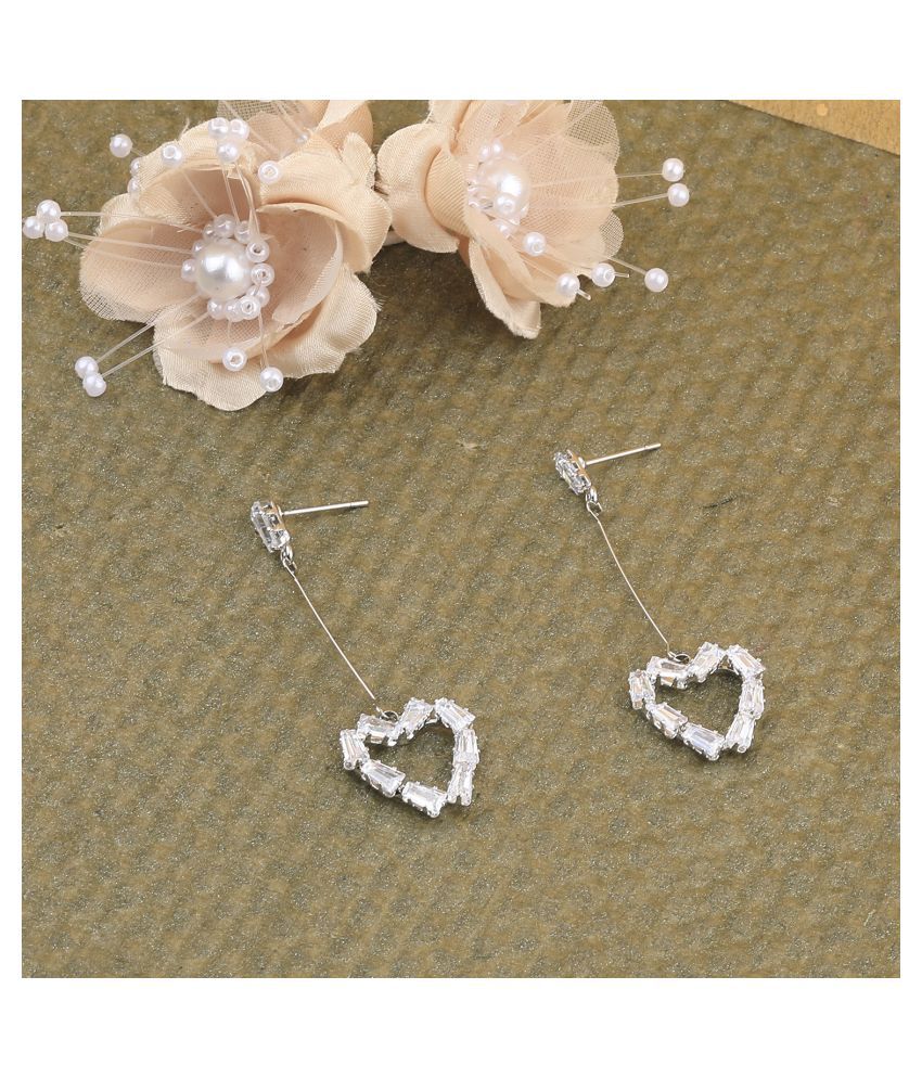     			SILVER SHINE  Silver Plated Fashion Heart Shape Diamond Dangle Earring For Women Girl