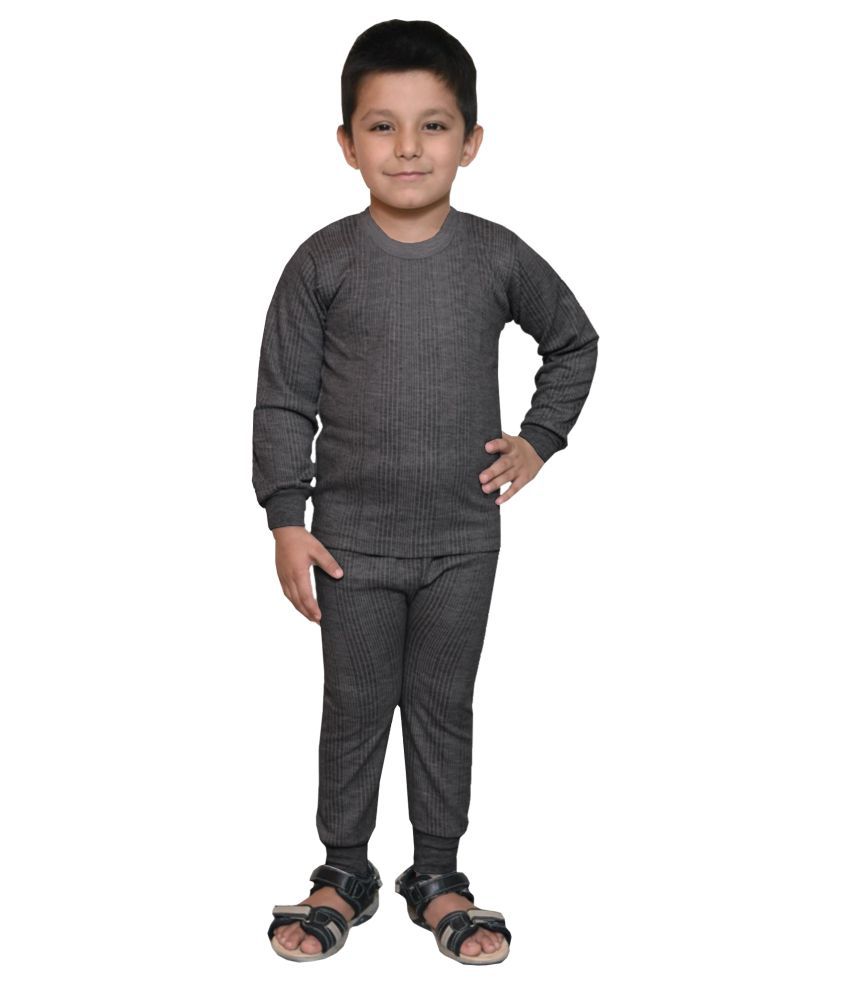     			Lux Inferno Boys & Girls Charcoal Melange Round Neck Full Sleeves Upper & Lower Thermal Set - Pack of 1