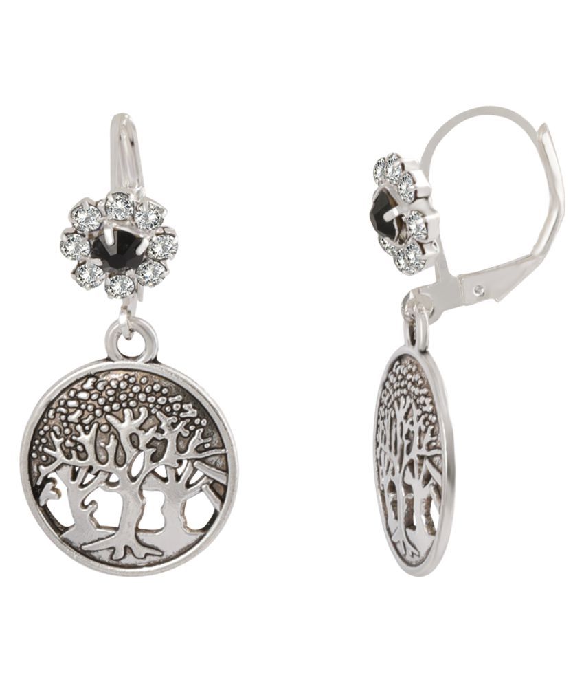     			SILVER SHINE  Pretty Silver Forest Diamond Studded Bali Earrings for Women