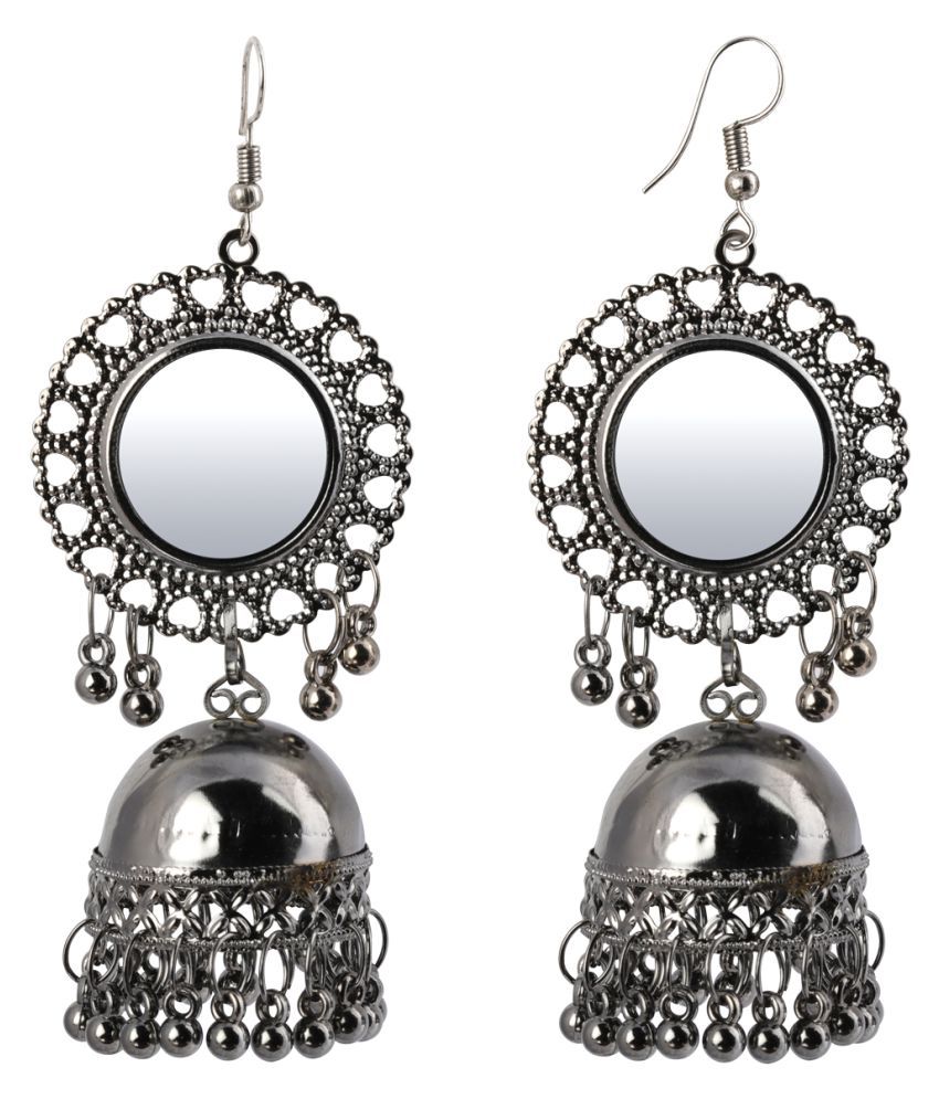     			SILVER SHINE  Trendy Silver Mirror Jhumki with Small Danglers Earrings for Women
