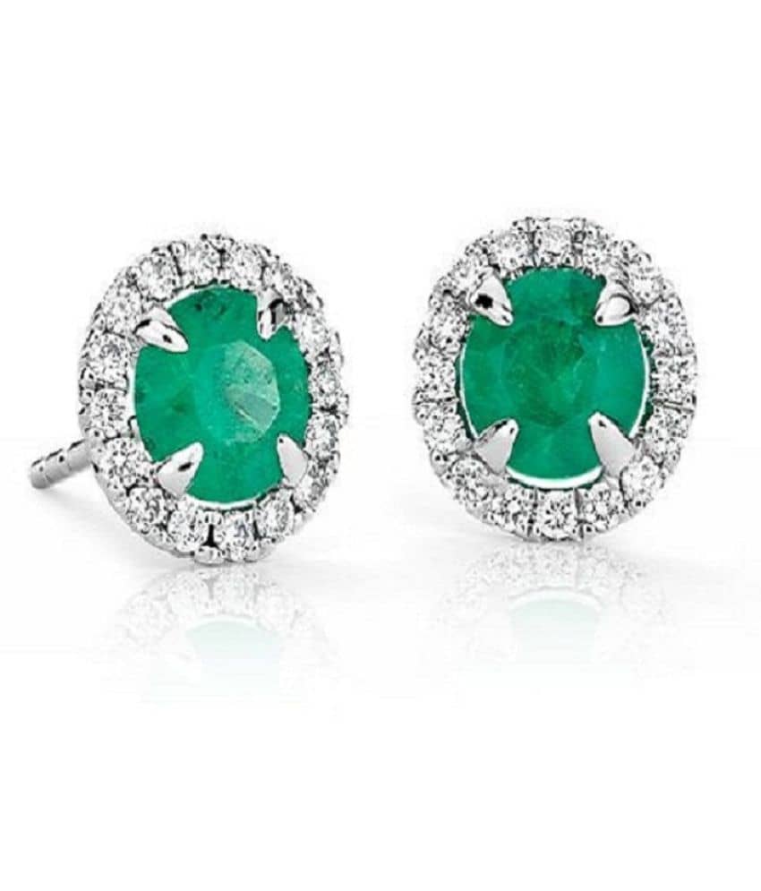 Original Green Emerald Stone Earrings Panna Silver