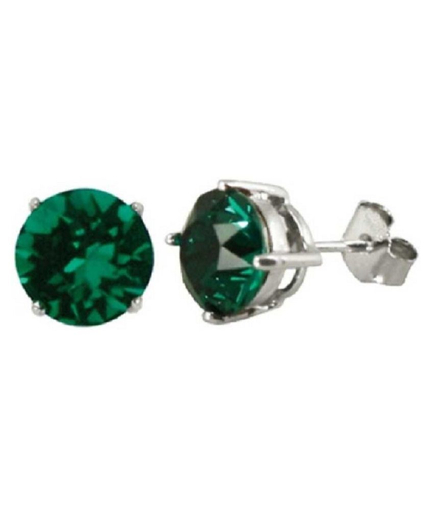 Pure Sterling Silver Green Emerald Stud Earrings for Womens by RATAN ...