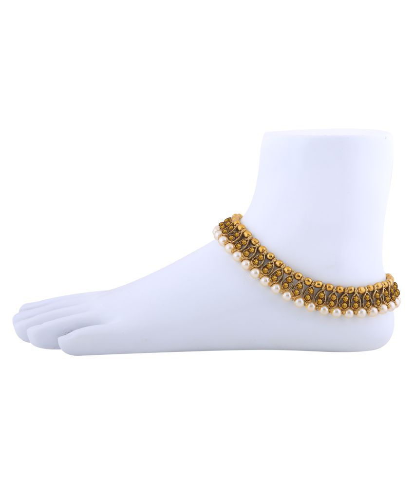     			SILVER SHINE Antique Golden Kundan Anklet for Women And Girl