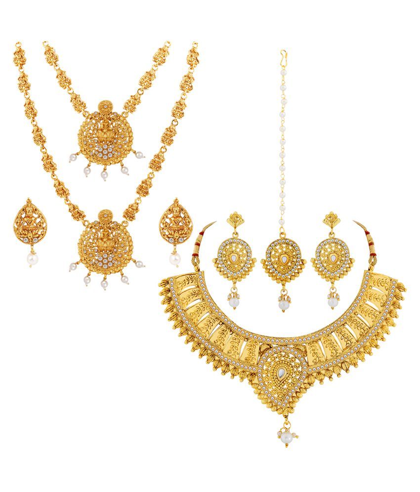     			Silver Shine Alloy Golden Contemporary Designer Gold Plated Necklace set Combo