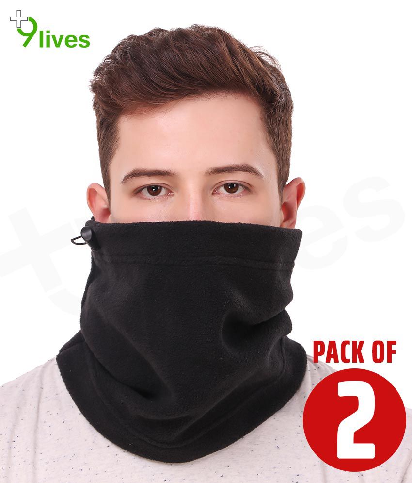 9Lives Black Winter Fleece Thermal Snood Face Mask - Pack of 2
