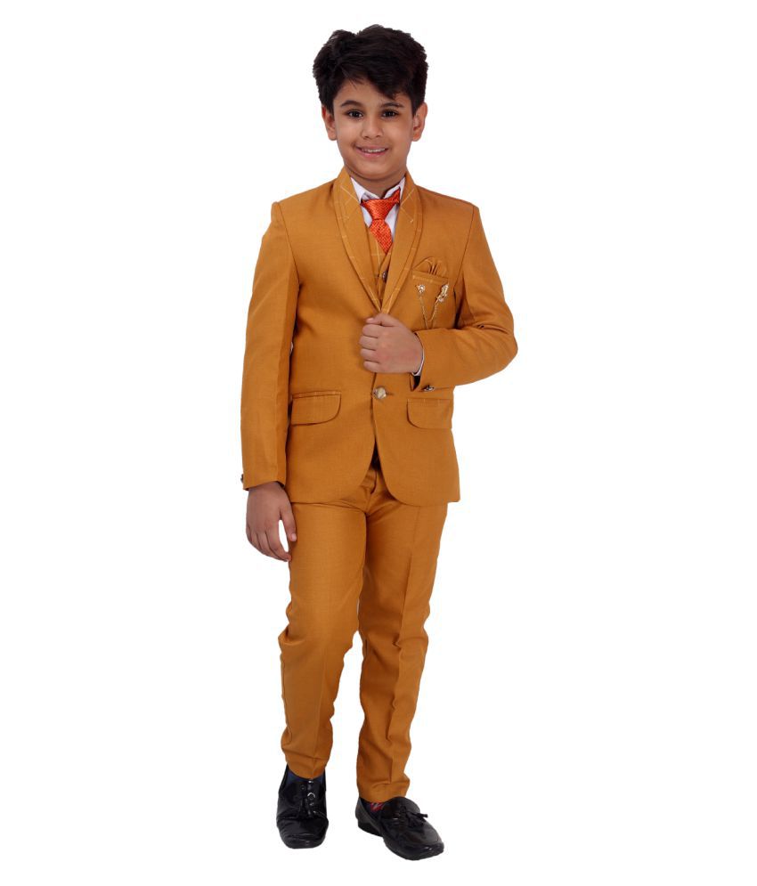     			Fourfolds 5 Piece Coat Suit Set Solid Boys Suit
