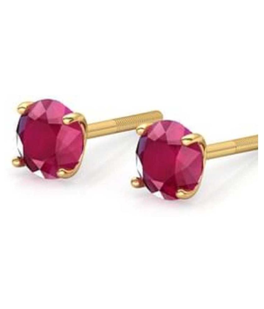 Pure Gold Plated Ruby(Manik) Stud Earrings for Women & Girls by KUNDLI GEMS Buy Pure Gold