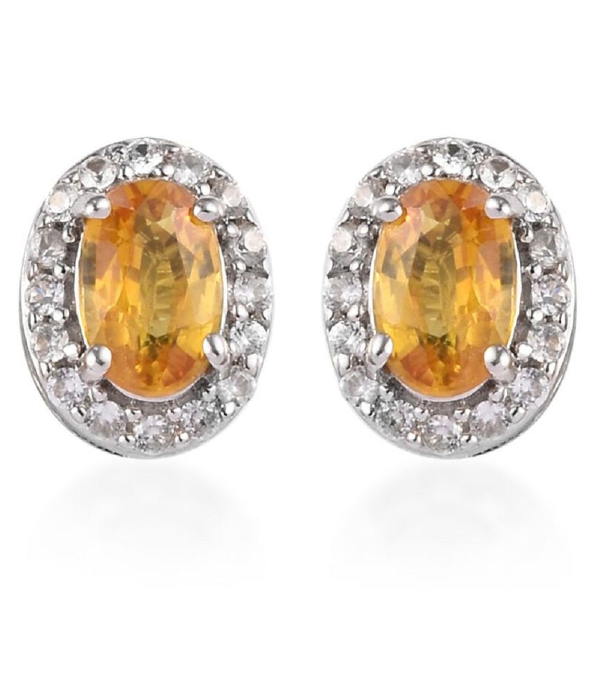 Studs Collection Sterling Silver Yellow Sapphire(Pukhraj) Stud Earrings ...