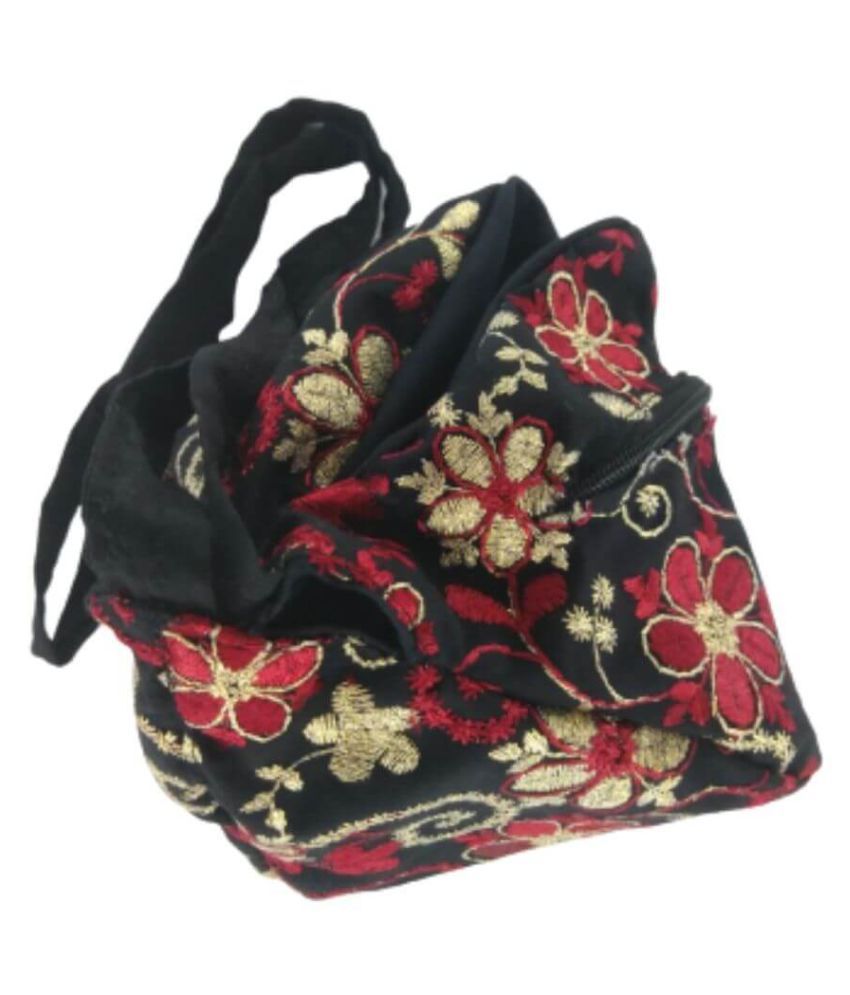 Beautiful Traditional Embroidery Style Cotton Black Bead Bag/Japa Mala ...