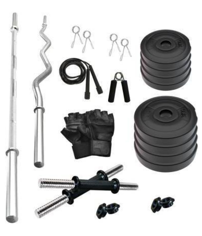 RIO PORT 20 kg PVC Combo with ONE 5 FT Plain, ONE 3 FT Curl Rod and ONE Pair Dumbbell Comes with Home Accessories Home Gym Combo Home Gym Combo