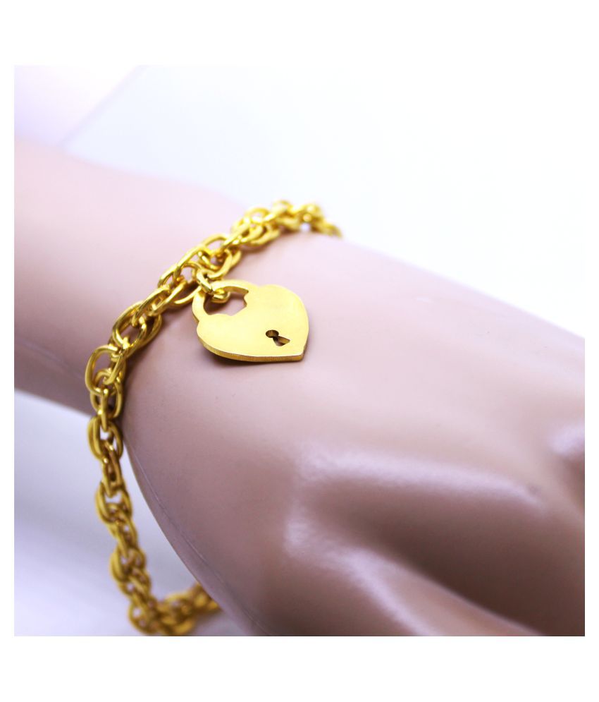 Love Lock Heart Bracelet Charm Bracelet Simple Brass Valentines Gift