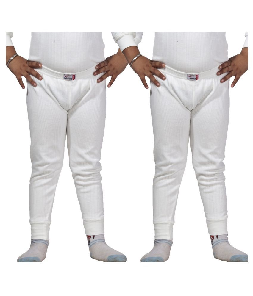    			Lux Inferno Boys & Girls White Round Neck Full Sleeves Lower/Bottom/Trouser Thermal - Pack of 2