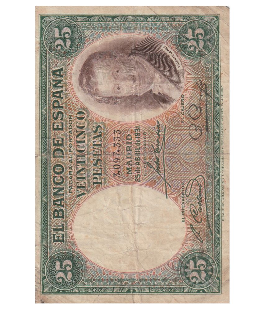     			25   Pesetas   1931   El   Banco   De   Espana   Spain    Pack   of   1   Extremely   Rare   Product