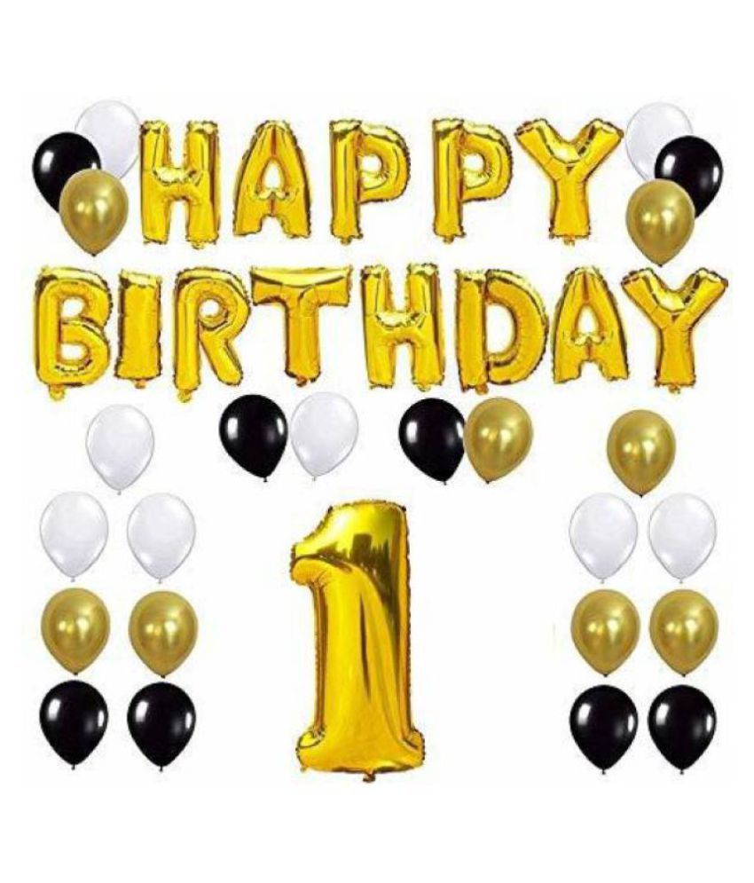     			GNGS Happy Birthday Letters Foil Banner (Gold) + 1 (No) Gold Foil + Pack of 50 Party Decoration Balloons (Gold, White & Black)