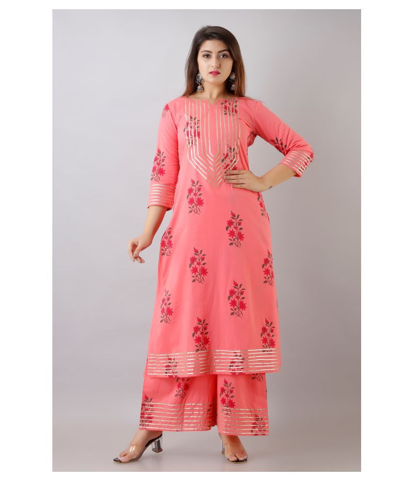     			SVARCHI - Pink Straight Cotton Women's Stitched Salwar Suit ( Pack of 1 )