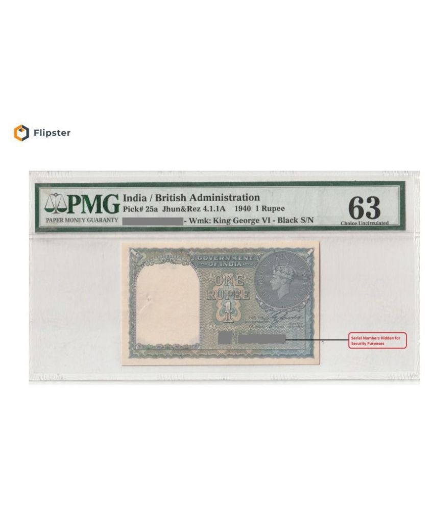 PMG Graded 63 Grade British India 1 Rupee 1940 Signed by C.E Jones King George VI Extremely Rare Graded From USA ( 100% Original )  1Pc Pack