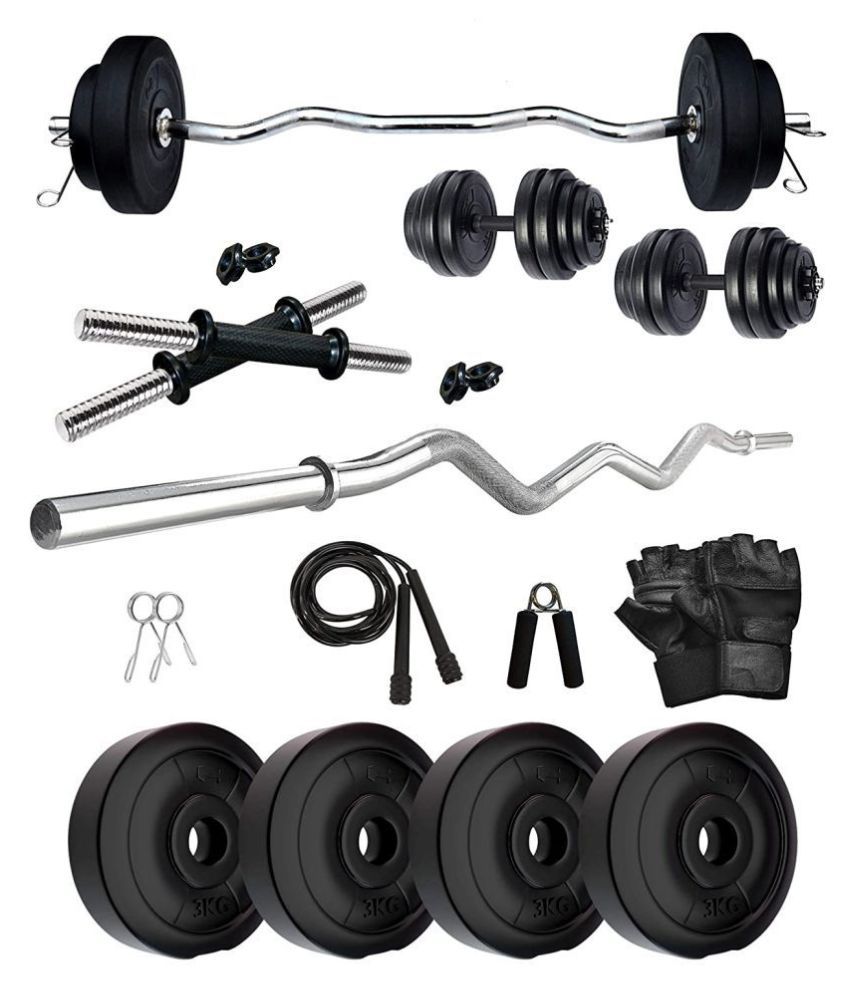 PORT Home Gym PVC 20 kg of PVC weight 3 kg x 4 amp; 2 kg x 4 1 x 5 feet plain rod + 1 x 3 feet curl rod + 2 x 14 inch dumbbell rods 4 locks and cli