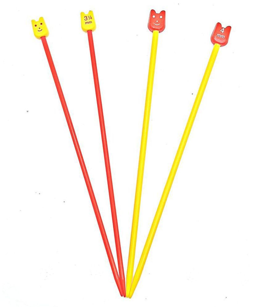     			PRANSUNITA Plastic Children’s Single Ended Knitting Needle Pin Pairs, 18 cm Long, No 10 & 8 (3.25 & 4 mm)