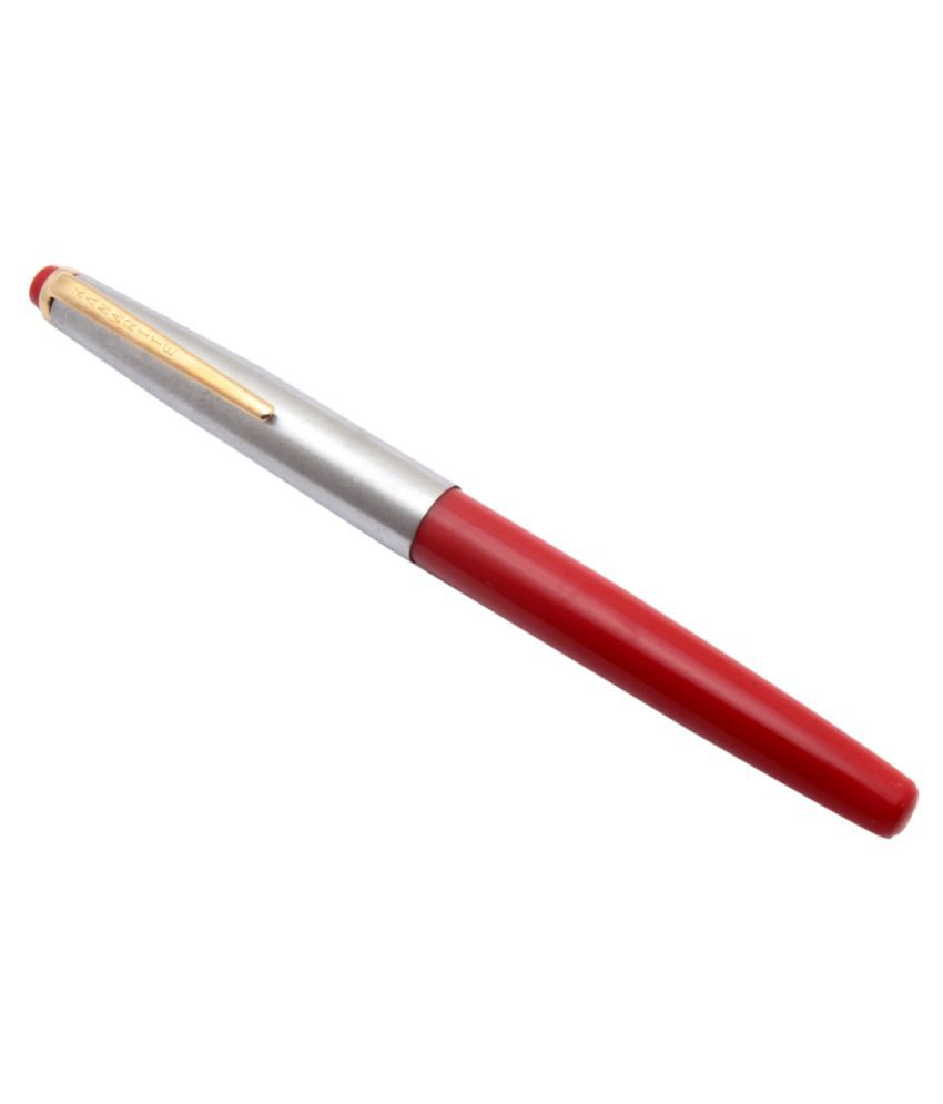     			Stylish Kanwrite Saloon Flex Nib Fountain Pen Steel Cap Golden Trims With Converter - Red