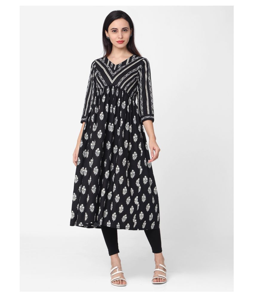     			Aarrah Black Cotton Flared Kurti