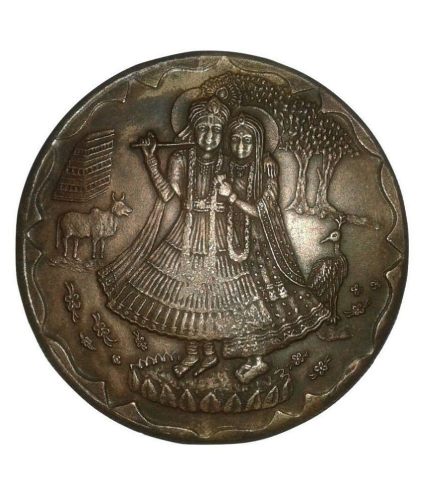     			WATCH STOPPER " MAGNETIC EFFECT SHREE RADHA KRISHNA 1818 EAST INDIA CO.TEMPLE TOKEN COIN BIG SIZE WEIGHT 45 GM.