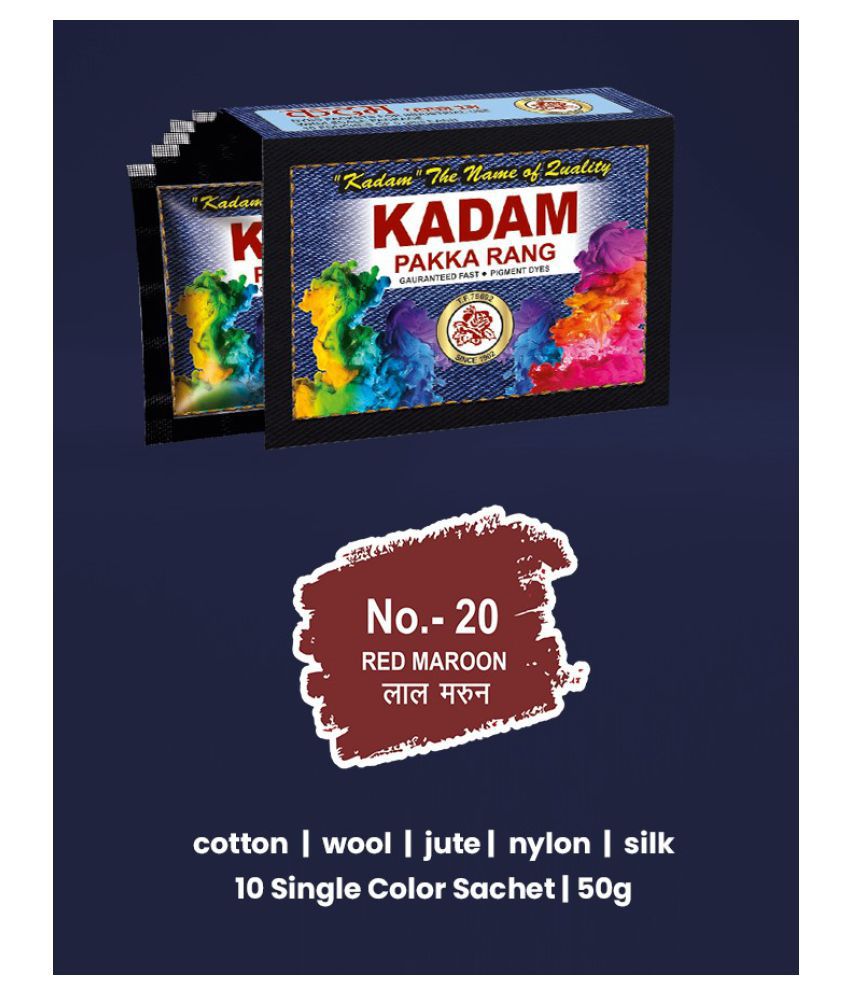     			KADAM Fabric Dye Colour, Shade 20 Red Maroon, Pack of 10 Single Color Pouches