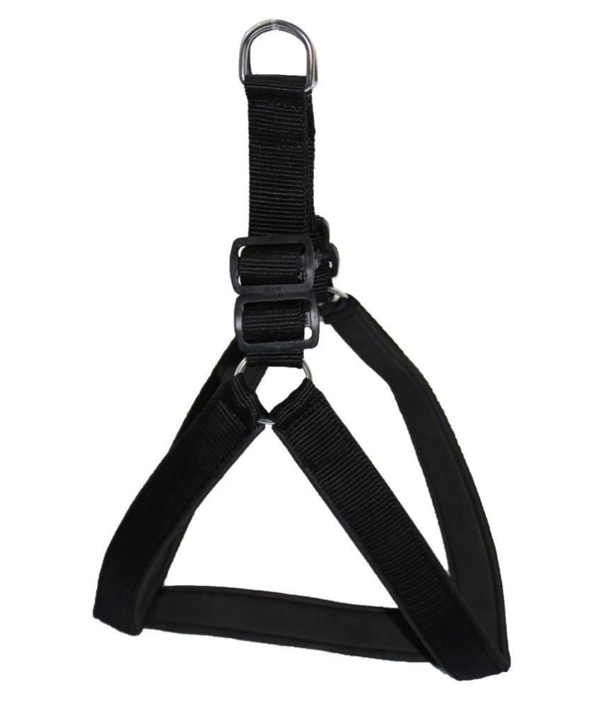     			Petshop7 Nylon Rubber Padded Black Adjustable Dog Harness & Leash Rope 1 Inch For Medium Pet (Chest Size adjustable : 25- 30inch)