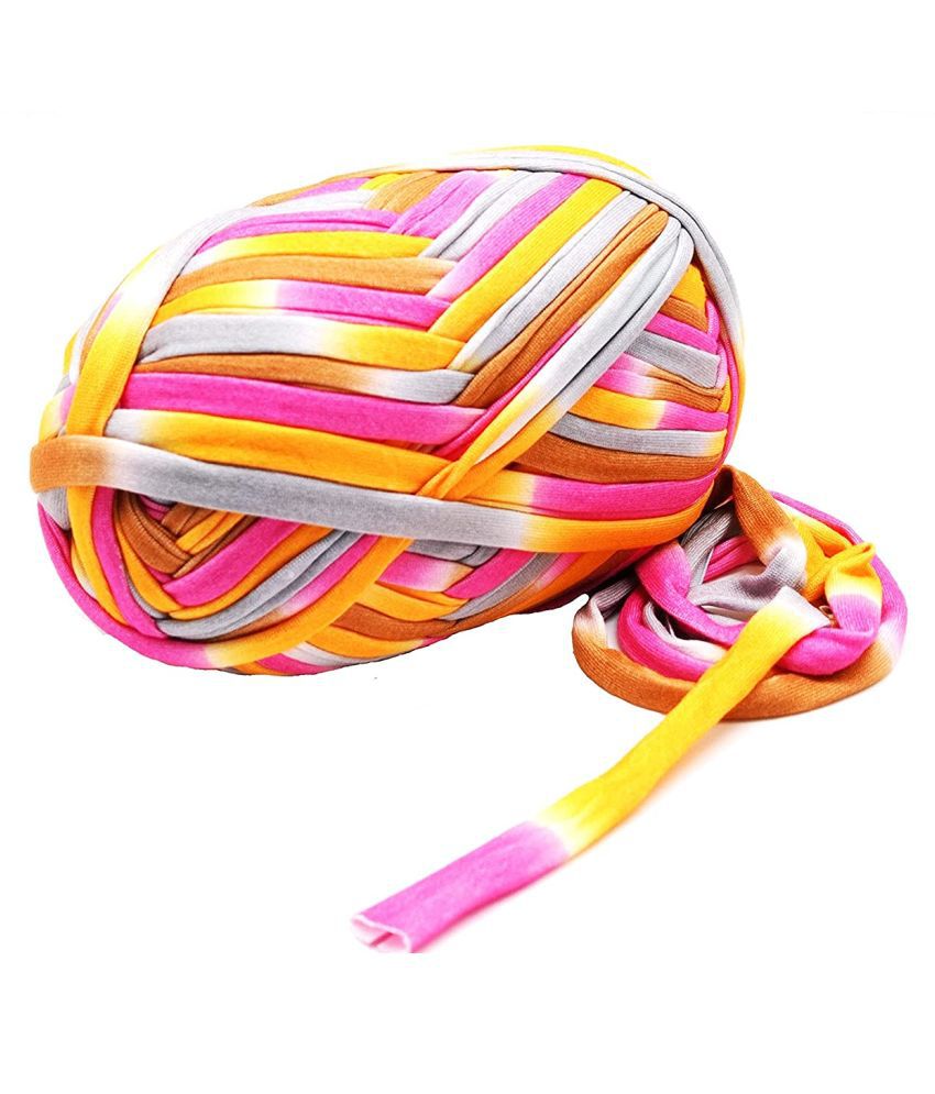     			T-Shirt Yarn Carpet, Knitting Yarn for Hand DIY Bag Blanket Cushion Crocheting Projects TSH New 100 GMS (Yellow Grey Rani)